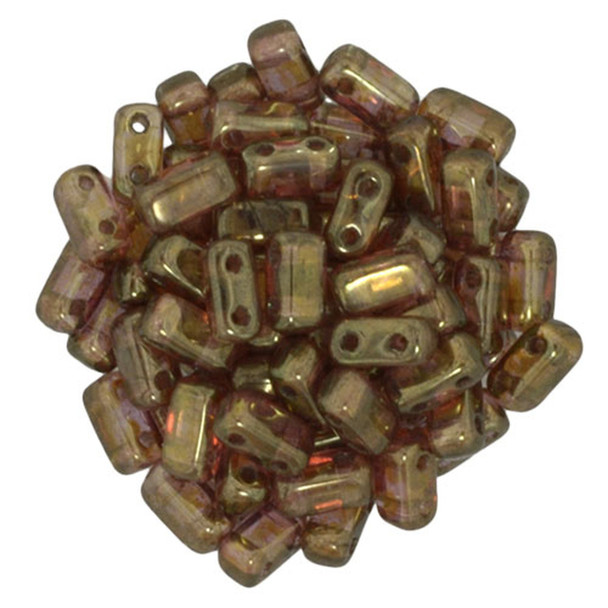 2-Hole Brick Beads 6x3mm CzechMates LUSTER ROSE GOLD TOPAZ