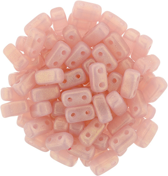 2-Hole Brick Beads 6x3mm CzechMates SUEDED GOLD MILKY PINK