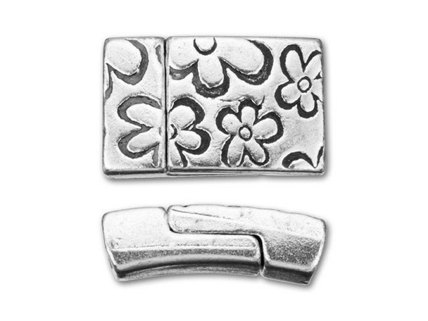 REGALIZ Flower Print Rectangle Magnetic Clasp Set 10x3mm Antique Silver Plated Pewter