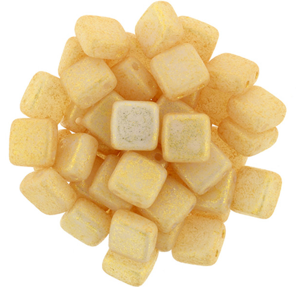 2-Hole TILE Beads 6mm CzechMates HONEY SHIMMER MILKY WHITE