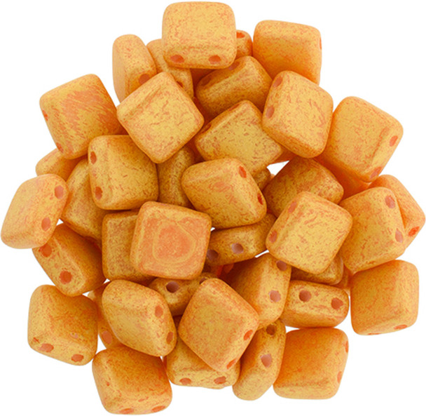 2-Hole TILE Beads 6mm CzechMates PACIFICA TANGERINE