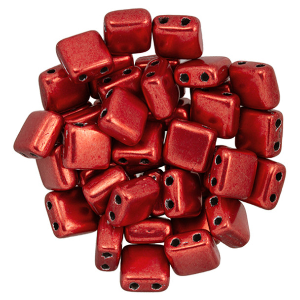 2-Hole TILE Beads 6mm CzechMates SATURATED METALLIC CRANBERRY