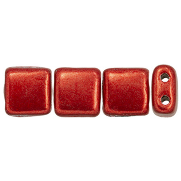 2-Hole TILE Beads 6mm SATURATED METALLIC CRANBERRY