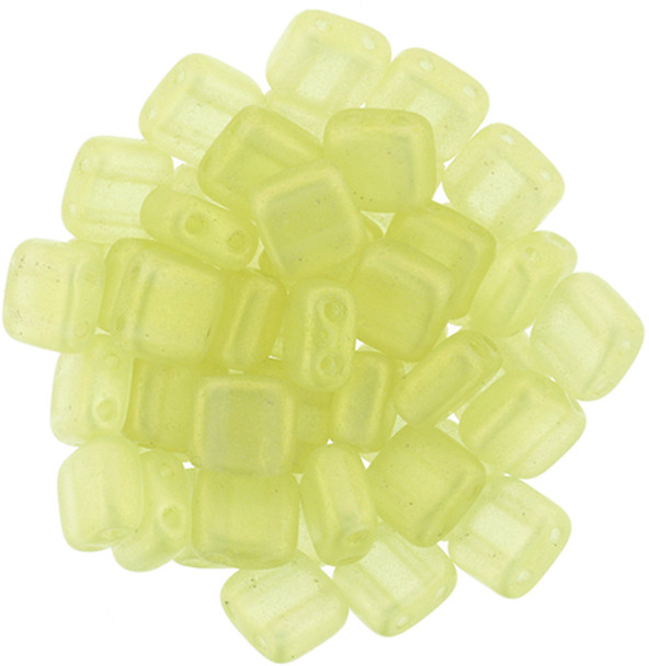 2-Hole TILE Beads 6mm CzechMates SUEDED GOLD JONQUIL