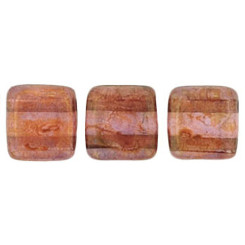 2-Hole TILE Beads 6mm LUSTER ROSE GOLD TOPAZ
