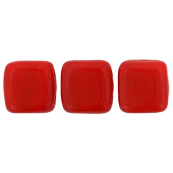 2-Hole TILE Beads 6mm OPAQUE RED