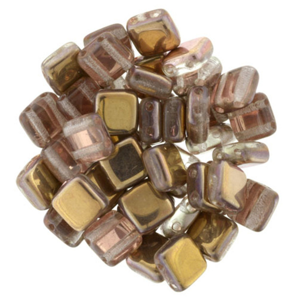 2-Hole TILE Beads 6mm CzechMates APOLLO GOLD