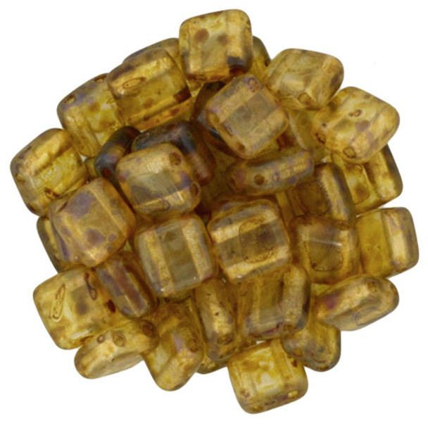 2-Hole TILE Beads 6mm CzechMates MATTE CRYSTAL PICASSO