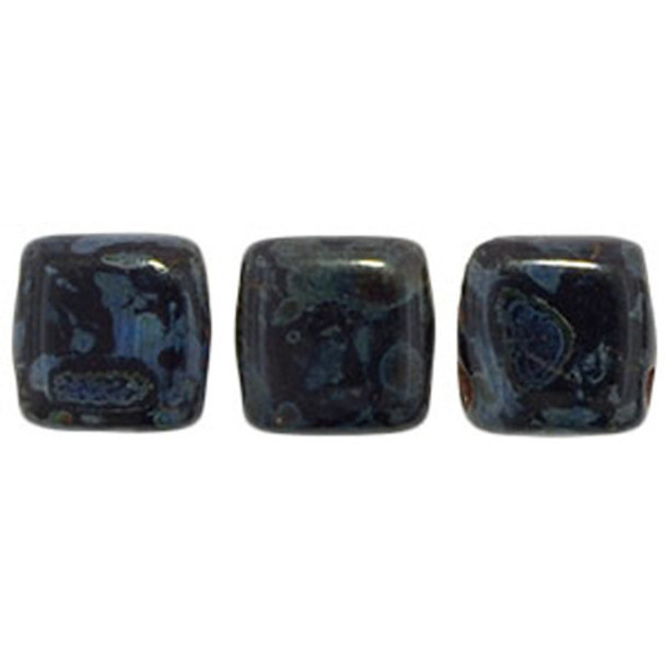 2-Hole TILE Beads 6mm JET PICASSO