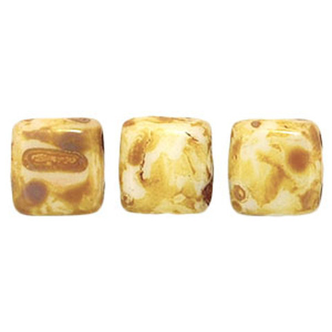 2-Hole TILE Beads 6mm OPAQUE WHITE PICASSO