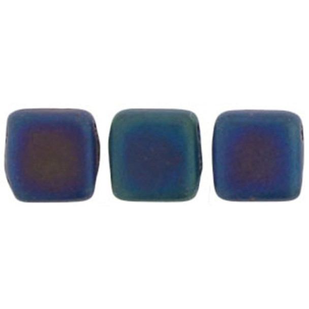 2-Hole TILE Beads 6mm MATTE IRIS BLUE