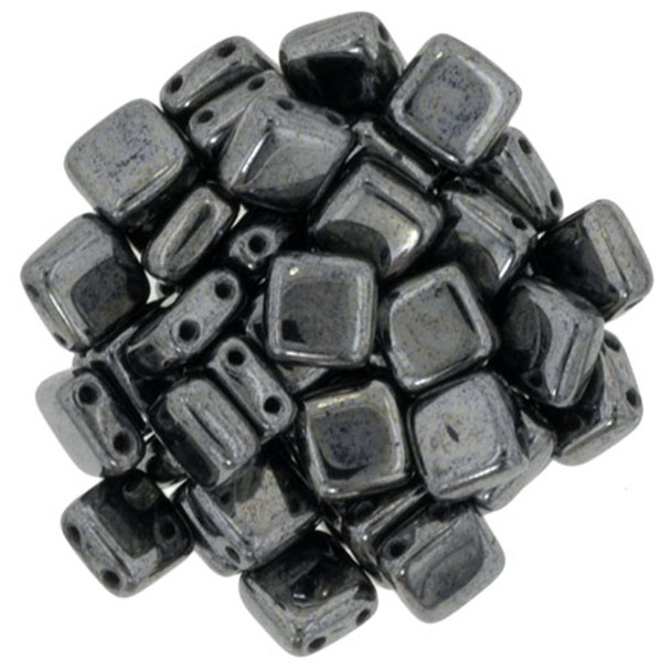 2-Hole TILE Beads 6mm CzechMates HEMATITE