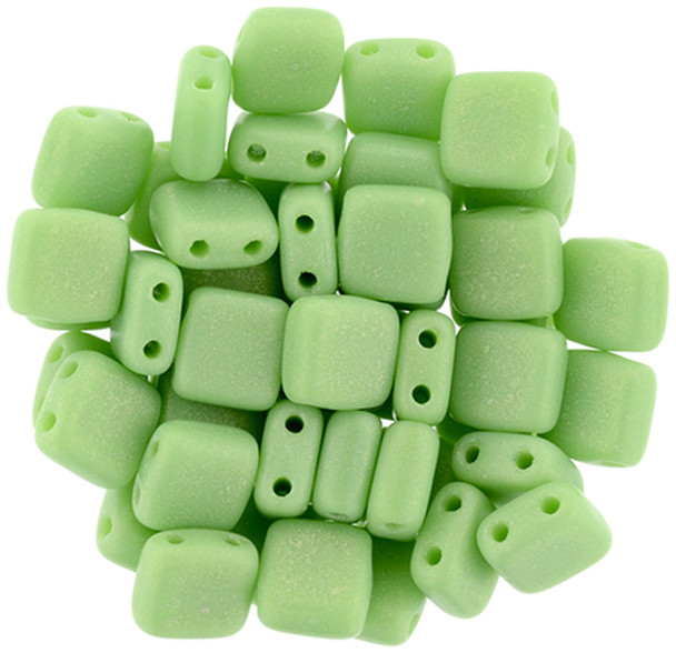2-Hole TILE Beads 6mm CzechMates SUEDED GOLD HONEYDEW