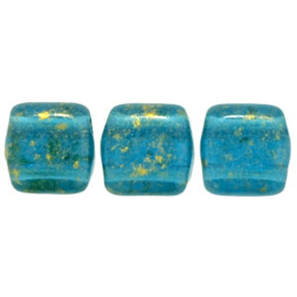 2-Hole TILE Beads 6mm GOLD MARBLED CAPRI BLUE