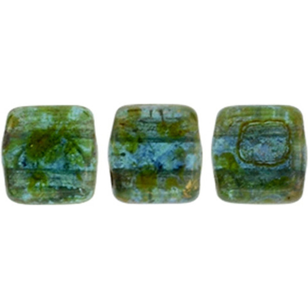 2-Hole TILE Beads 6mm TEAL BRONZE PICASSO