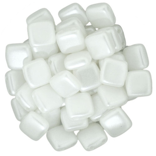 2-Hole TILE Beads 6mm CzechMates PEARL COAT SNOW