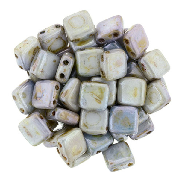 2-Hole TILE Beads 6mm CzechMates LUSTER OPAQUE GREEN
