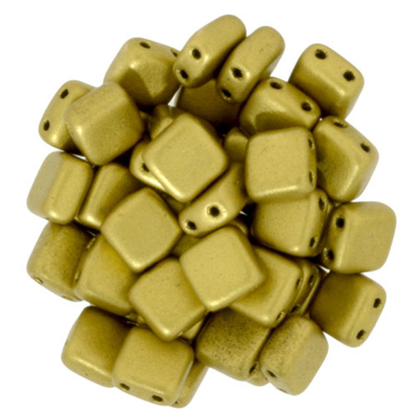 2-Hole TILE Beads 6mm CzechMates MATTE METALLIC AZTEC GOLD