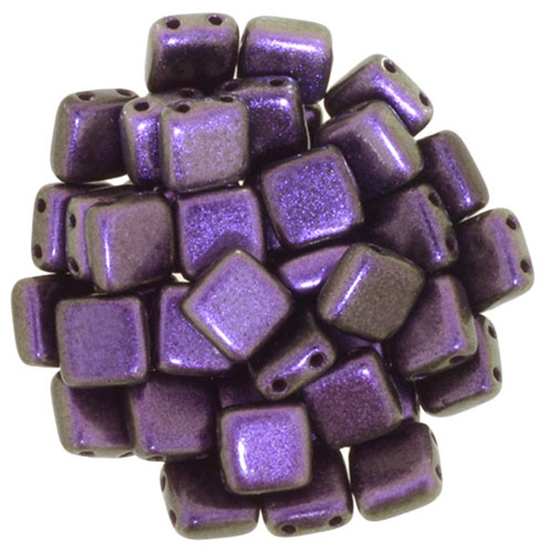 2-Hole TILE Beads 6mm CzechMates POLYCHROME BLACK CURRANT