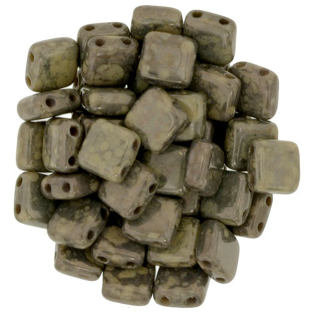 2-Hole TILE Beads 6mm CzechMates FRENCH BEIGE MOON DUST