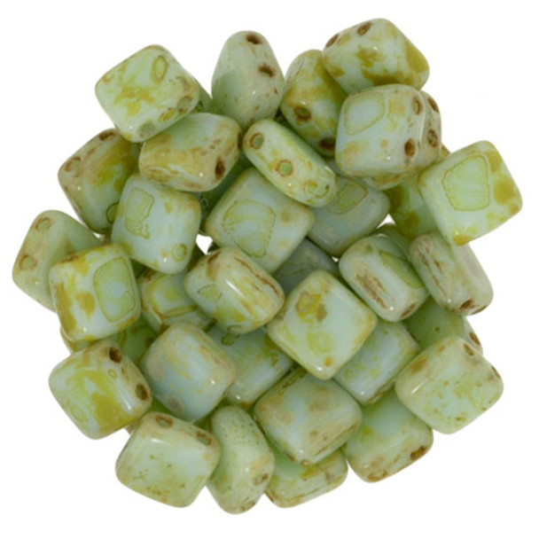2-Hole TILE Beads 6mm CzechMates OPAQUE PALE TURQUOISE PICASSO