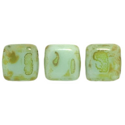 2-Hole TILE Beads 6mm OPAQUE PALE TURQUOISE PICASSO