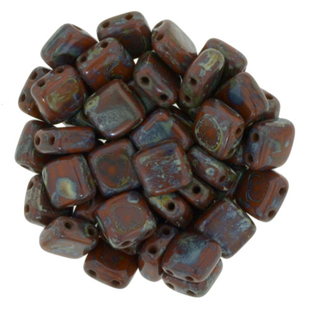 2-Hole TILE Beads 6mm CzechMates UMBER PICASSO