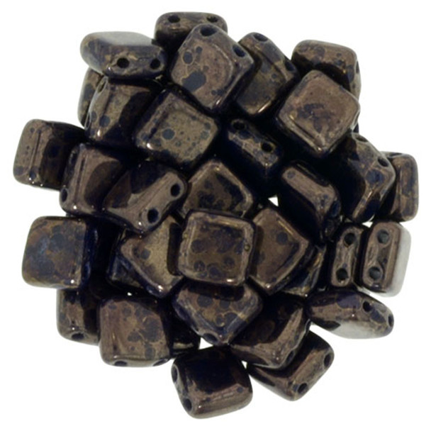 2-Hole TILE Beads 6mm CzechMates NAVY MOON DUST