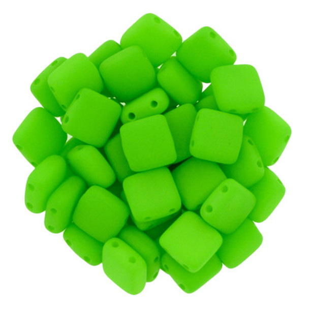 2-Hole TILE Beads 6mm CzechMates NEON GREEN