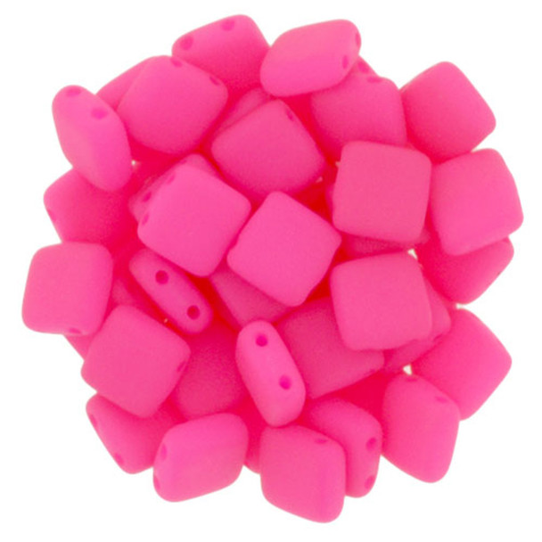 2-Hole TILE Beads 6mm CzechMates NEON PINK