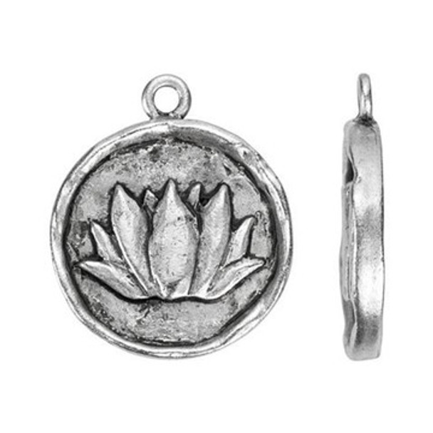 NUNN DESIGN Small Round Lotus Charm Antique Silver Plated