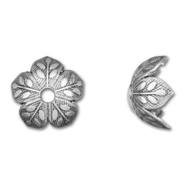NUNN DESIGN Etched Daisy Bead Cap Antique Silver Plated Pewter