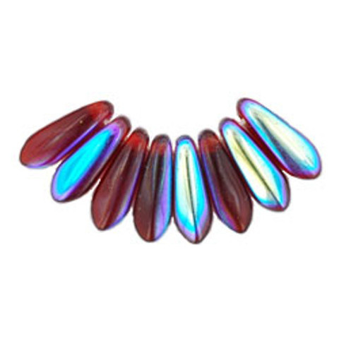 Czech Glass Dagger Beads 10x3mm RUBY AB