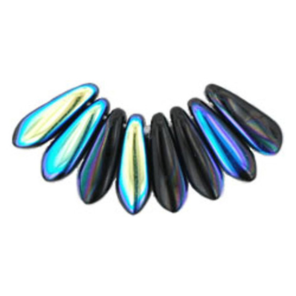 Czech Glass Dagger Beads 10x3mm JET AB