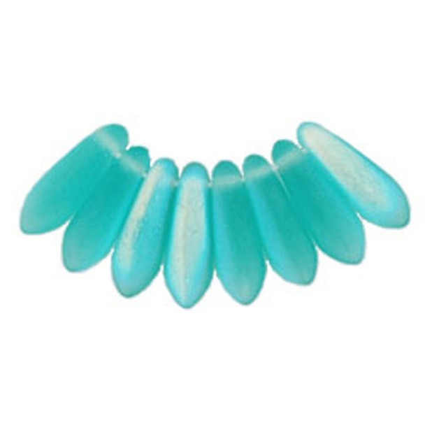 Czech Glass Dagger Beads 10x3mm MATTE TEAL AB