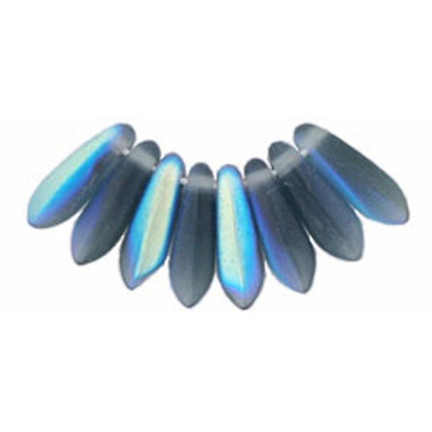 Czech Glass Dagger Beads 10x3mm MATTE MONTANA BLUE AB