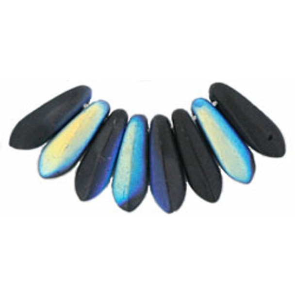 Czech Glass Dagger Beads 10x3mm MATTE JET AB