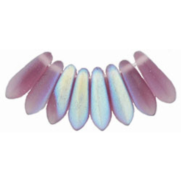 Czech Glass Dagger Beads 10x3mm MATTE MED AMETHYST AB