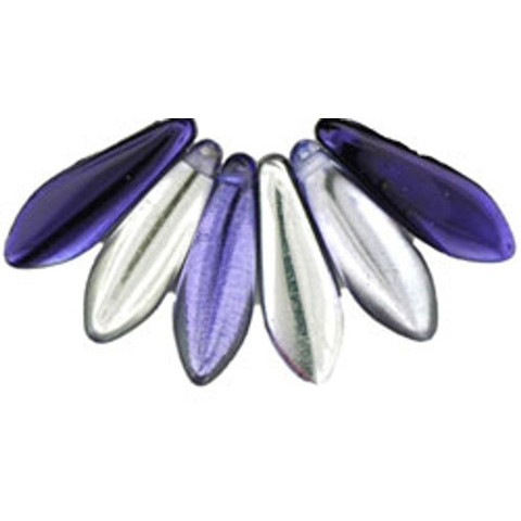 Czech Glass Dagger Beads 16x5mm METALLIC PURPLE SILVER HALFCOAT