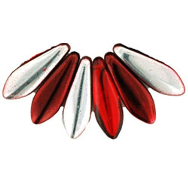 Czech Glass Dagger Beads 16x5mm METALLIC RED SILVER HALFCOAT