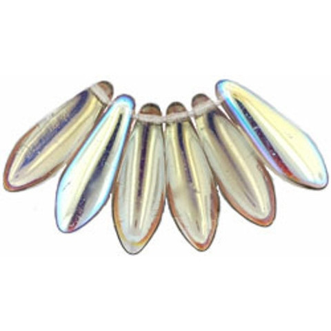 Czech Glass Dagger Beads 16x5mm BLACK DIAMOND AB