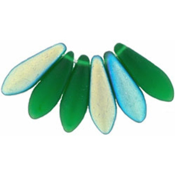 Czech Glass Dagger Beads 16x5mm MATTE GREEN EMERALD AB