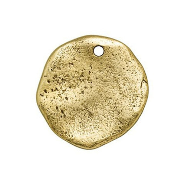 NUNN DESIGN Large Organic Circle Tag Charm Antique Gold Plated Pewter