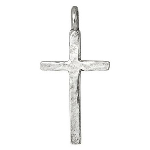 NUNN DESIGN Hammered Traditional Cross Charm Antique Silver Plated Pewter