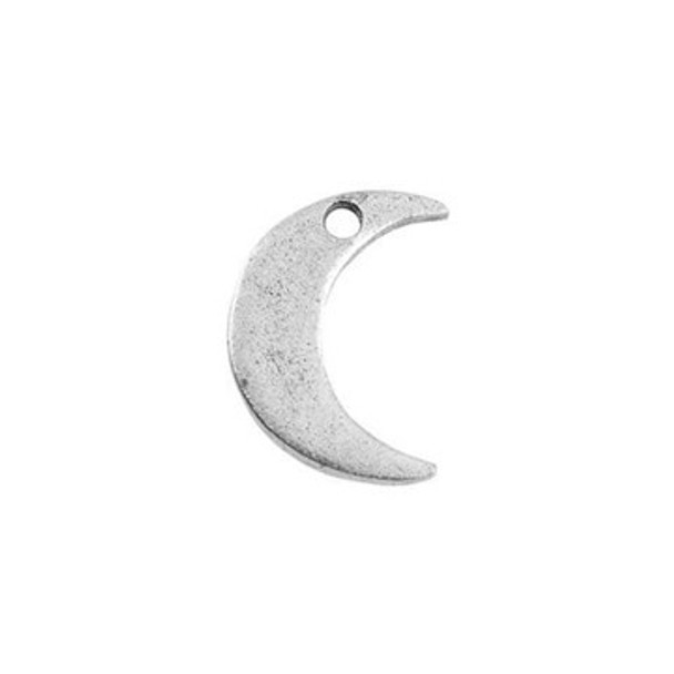 NUNN DESIGN Crescent Moon Flat Tag Charm Antique Silver Plated Pewter