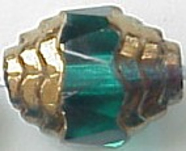 Oval Antique Style Faceted 10x8mm Czech Glass Beads BRONZE EMERALD