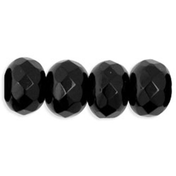 Czech Glass Beads Gemstone Rondelles JET 9x6mm