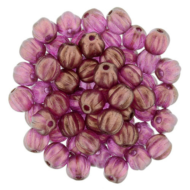 Czech Glass Melon Beads HALO MADDER ROSE 5mm