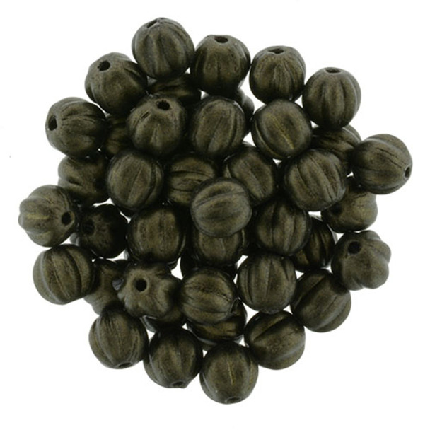 Czech Glass Melon Beads METALLIC SUEDE DK GREEN 5mm