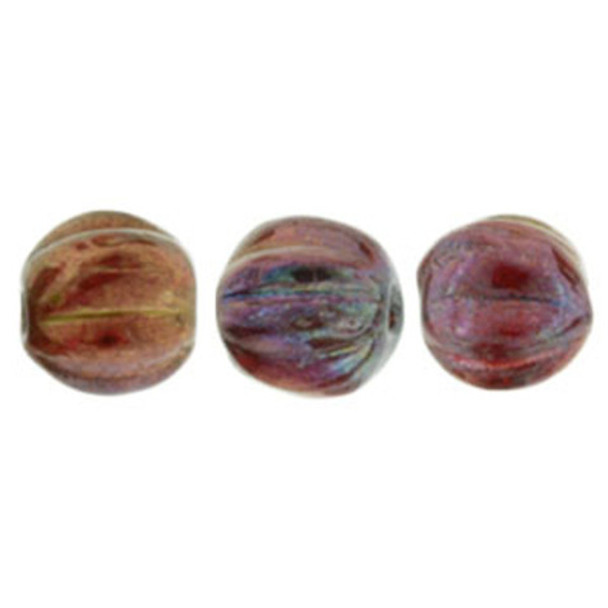 Czech Glass Melon Beads BRONZE IRIS RUBY